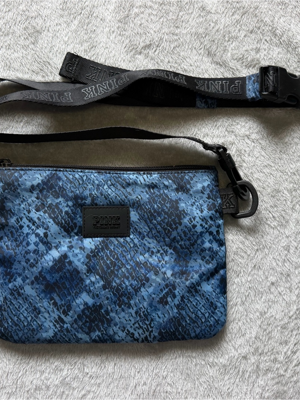 PINK Victoria's Secret Blue Snake-Print Belt Bag